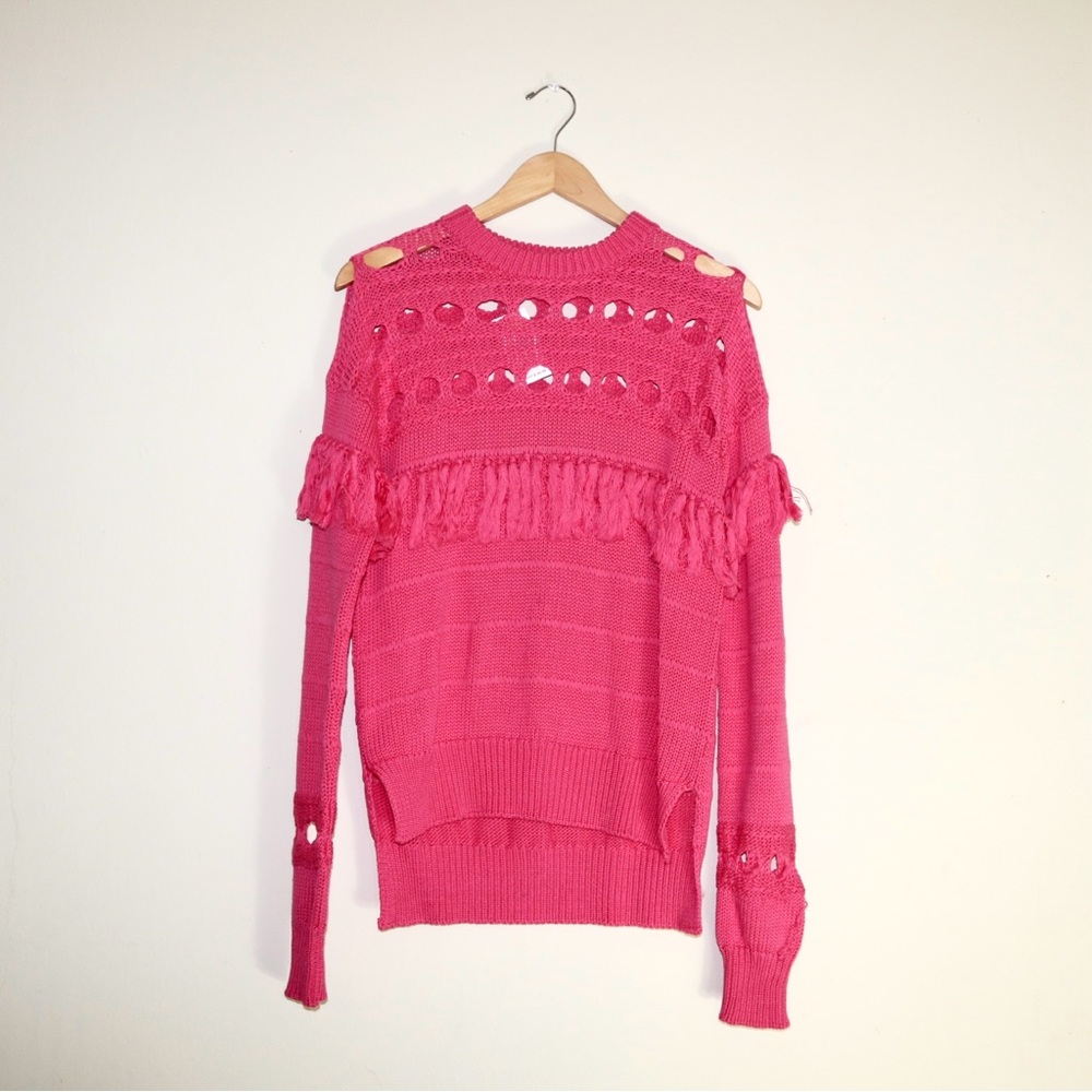Jonathan Simkhai Chunky Tassel Sweater in Hot Pink - Picture 2 of 10